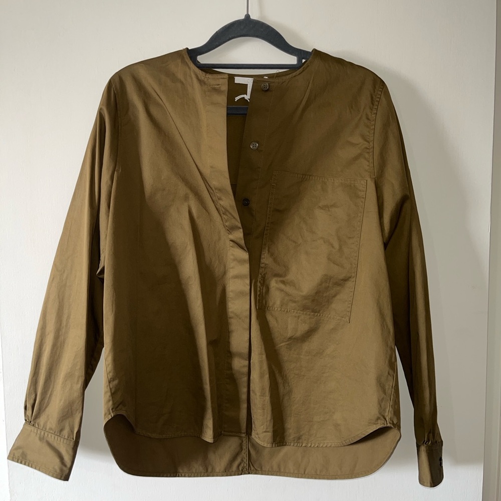 COS olive green button down shirt